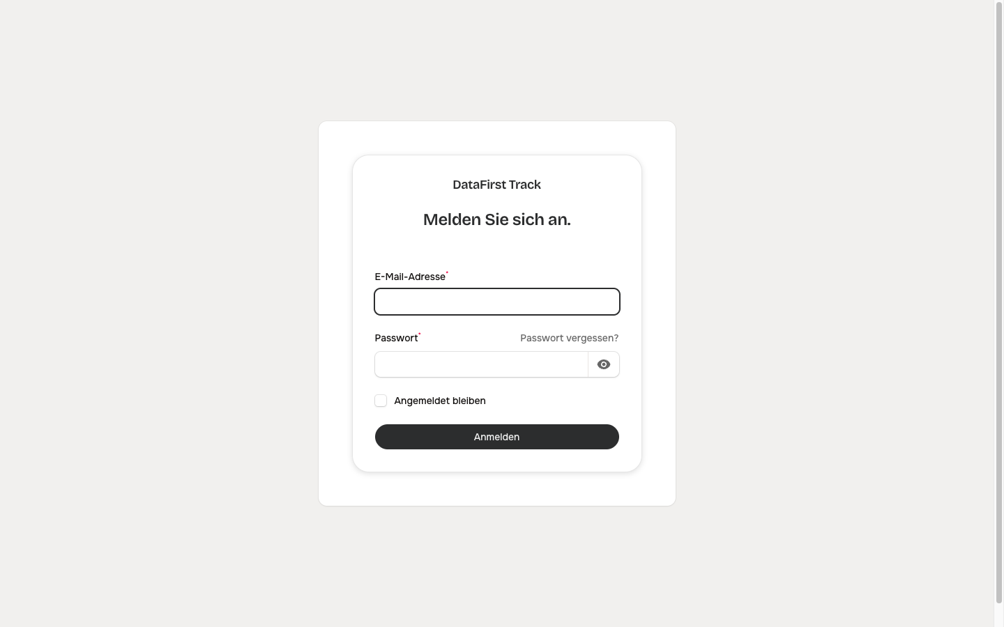 Anmeldemaske von DataFirst Track